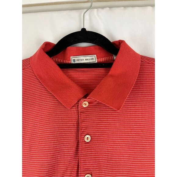 Peter Millar Striped Orange Shirt Men's Size XL Golf Polo - Picture 5 of 12